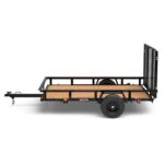 Pillowle Carry-On 5x8 utility trailer with wood floor, compact metal frame, and side panels for versatile hauling.
