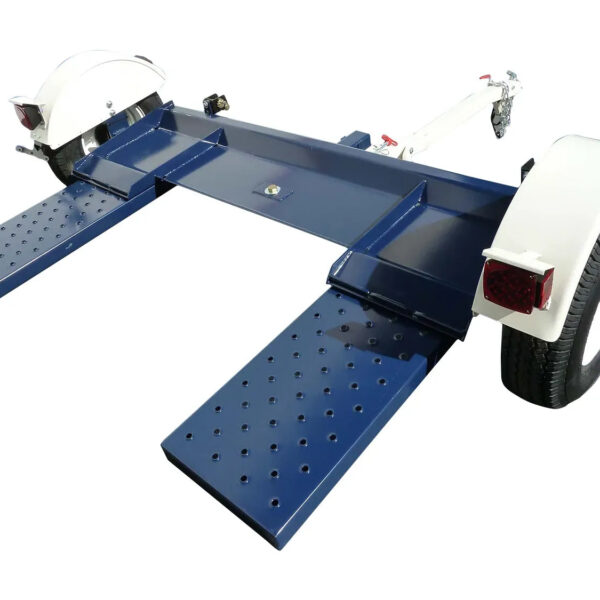 Heavy-duty Pillowle Tow Max 4,900 lb capacity vehicle tow dolly with rubber tires and sturdy metal frame, designed for car towing.